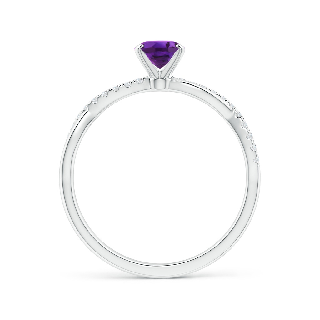 7x5mm AAAA Oval Amethyst Twist Shank Ring with Diamonds in S999 Silver - side 199