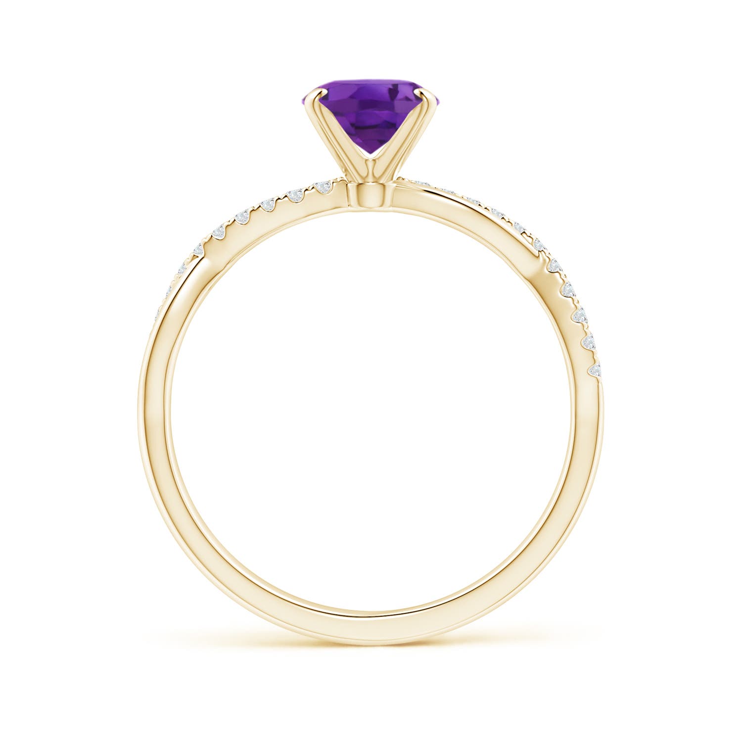 8x6mm AAA Oval Amethyst Twist Shank Ring with Diamonds in 18K Yellow Gold