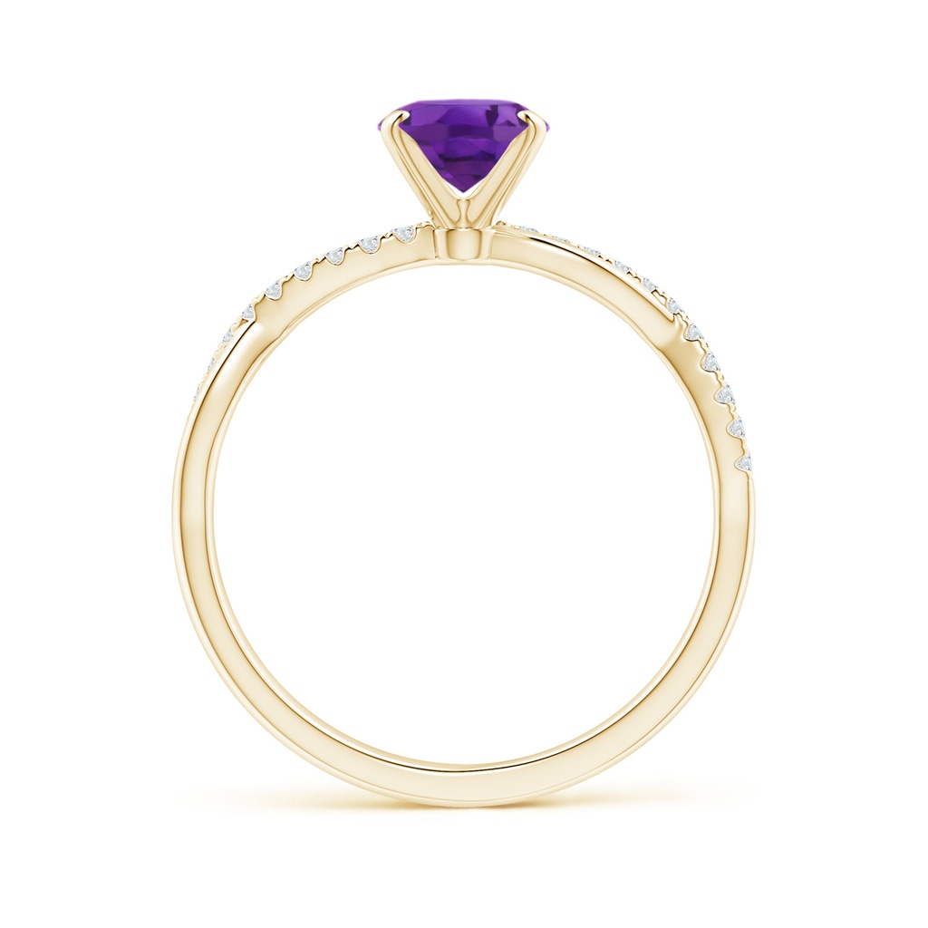 8x6mm AAA Oval Amethyst Twist Shank Ring with Diamonds in Yellow Gold - side 199