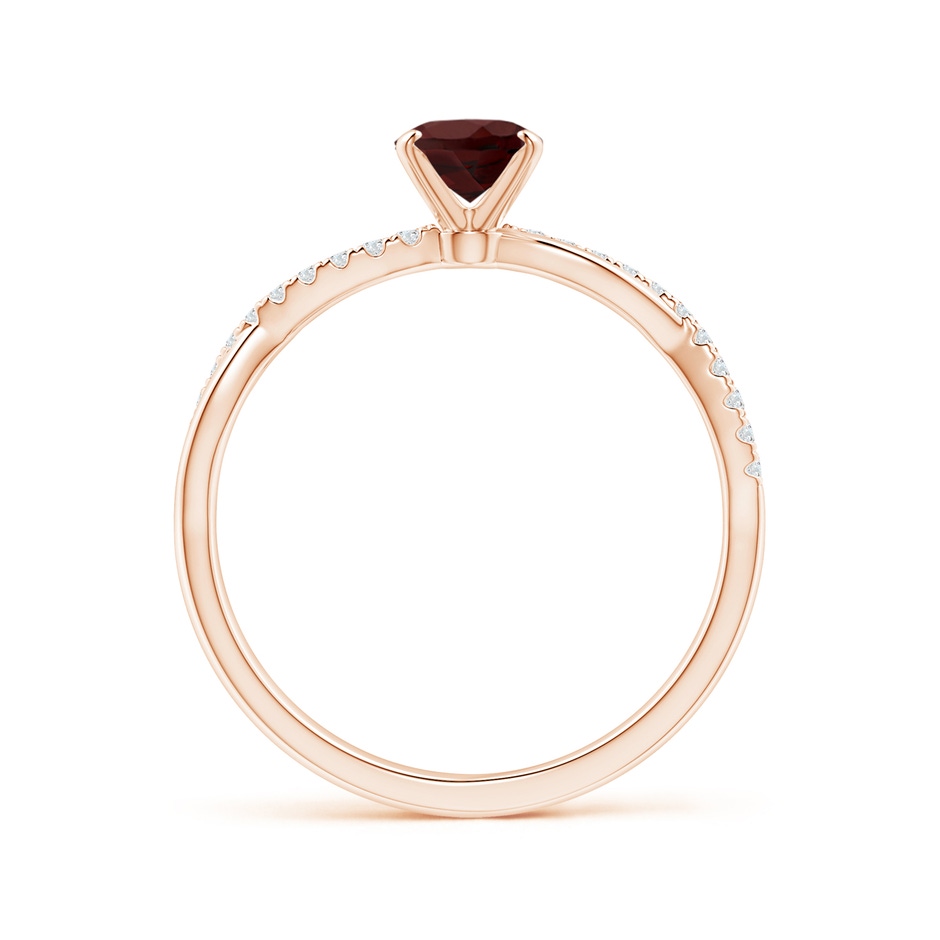 7x5mm AA Oval Garnet Twist Shank Ring with Diamonds in 18K Rose Gold side 199