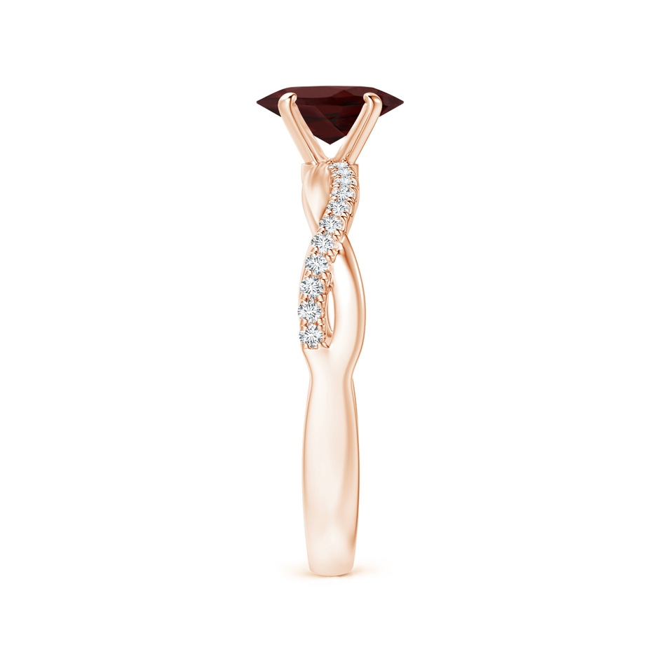 7x5mm AA Oval Garnet Twist Shank Ring with Diamonds in 18K Rose Gold side 299