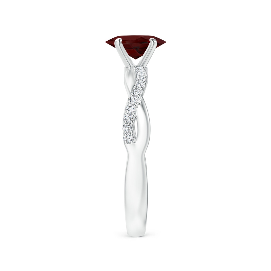 7x5mm AAA Oval Garnet Twist Shank Ring with Diamonds in 18K White Gold side 299