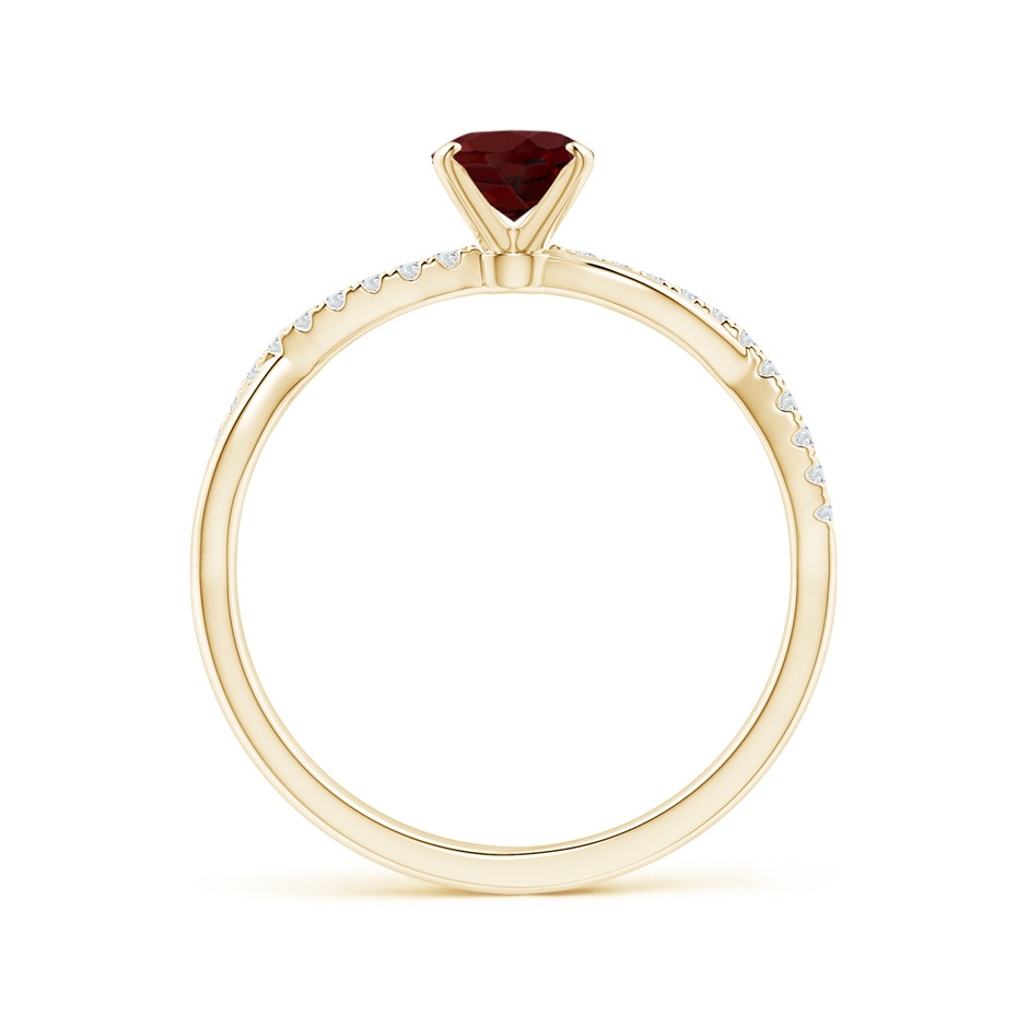 7x5mm AAA Oval Garnet Twist Shank Ring with Diamonds in Yellow Gold side 199