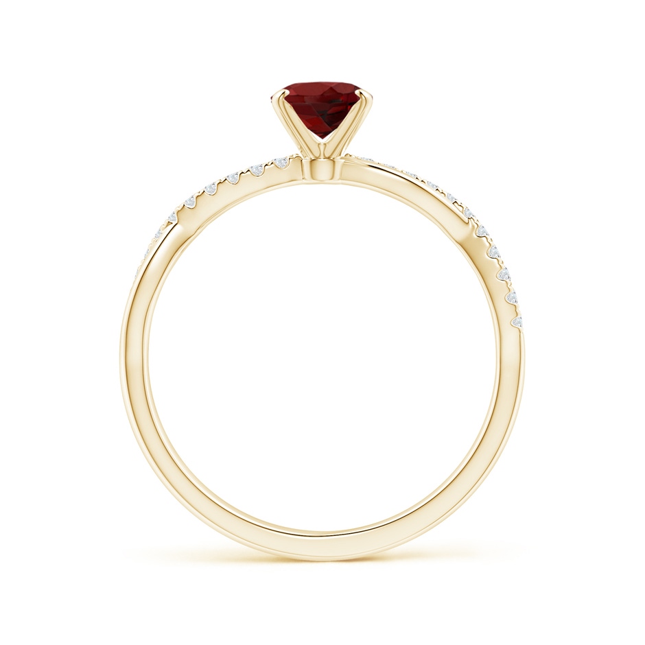 7x5mm AAAA Oval Garnet Twist Shank Ring with Diamonds in 18K Yellow Gold side 199