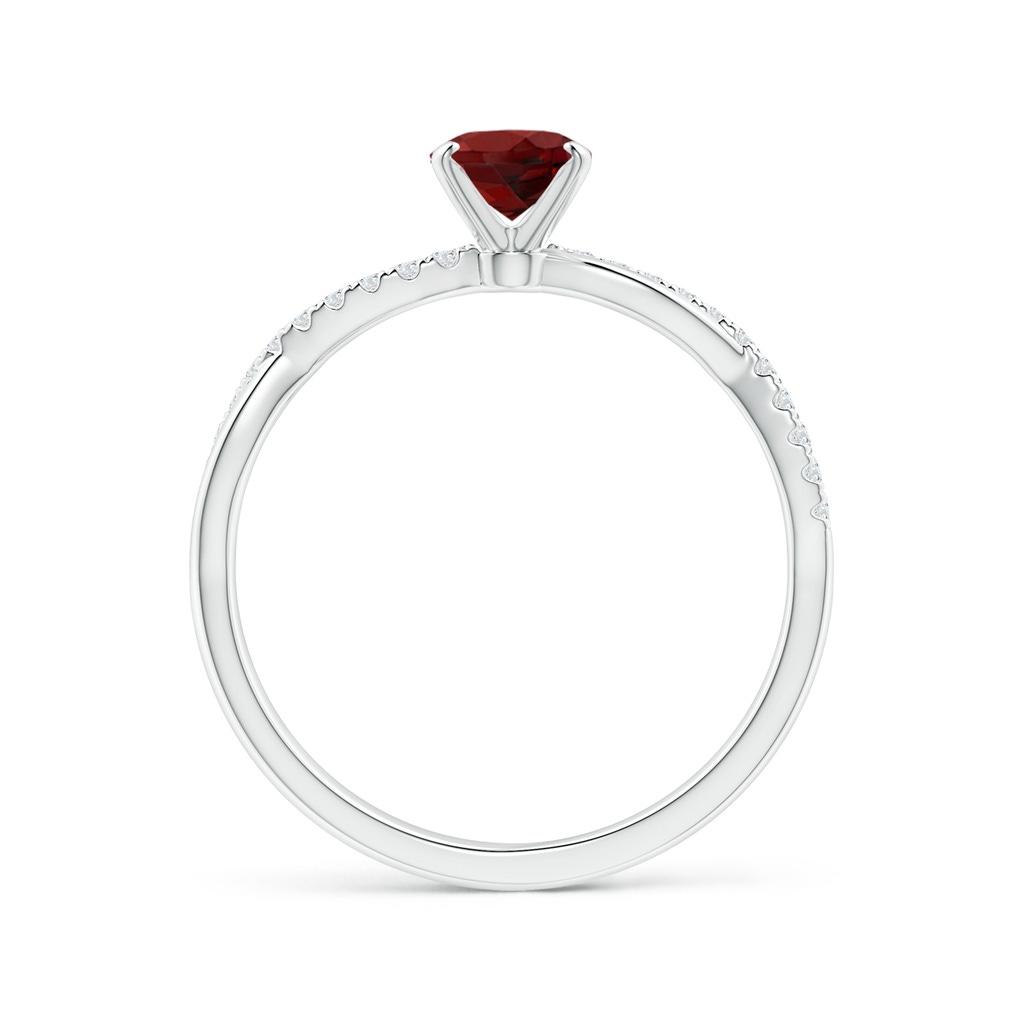 7x5mm AAAA Oval Garnet Twist Shank Ring with Diamonds in S999 Silver - side 199