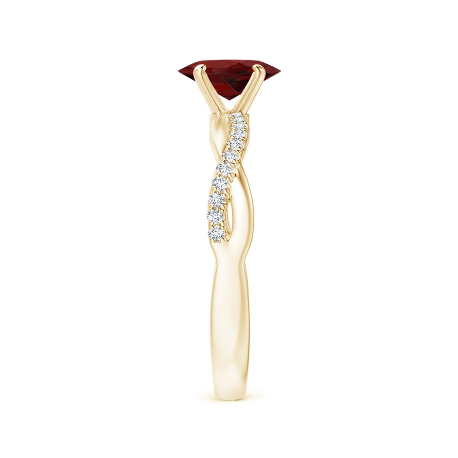 7x5mm AAAA Oval Garnet Twist Shank Ring with Diamonds in Yellow Gold side 299