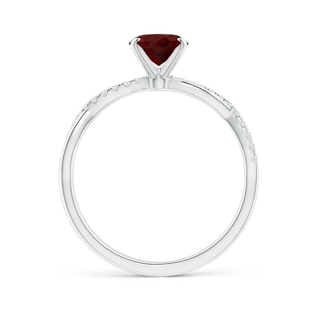 8x6mm AAA Oval Garnet Twist Shank Ring with Diamonds in White Gold - side 199