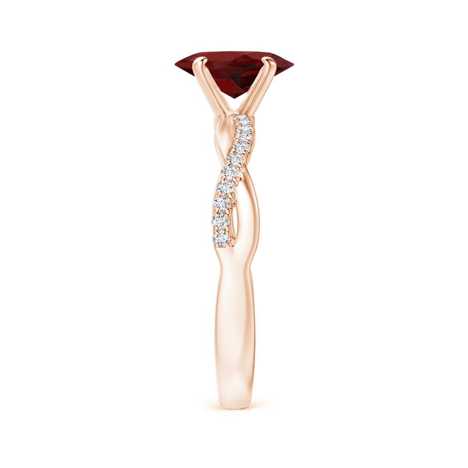 8x6mm AAAA Oval Garnet Twist Shank Ring with Diamonds in 18K Rose Gold side 299