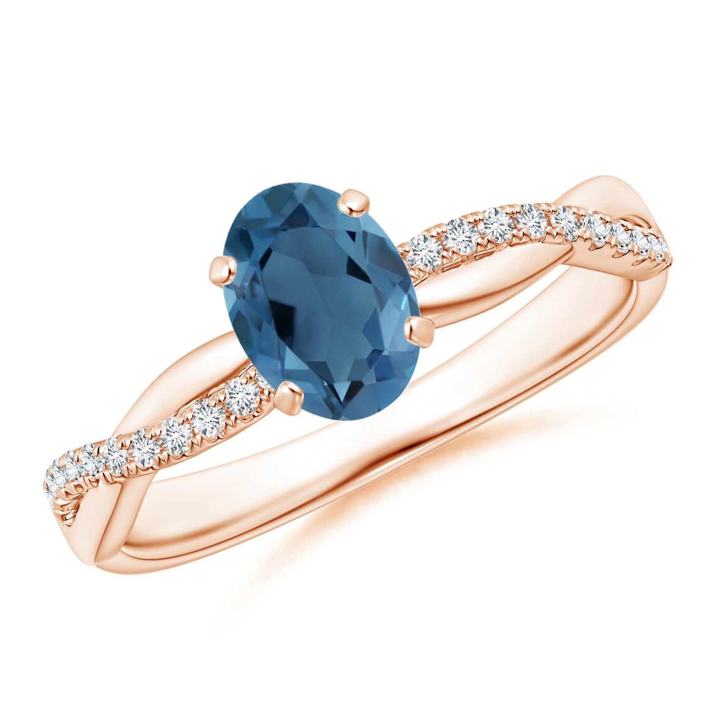 Oval London Blue Topaz Twist Shank Ring with Diamonds