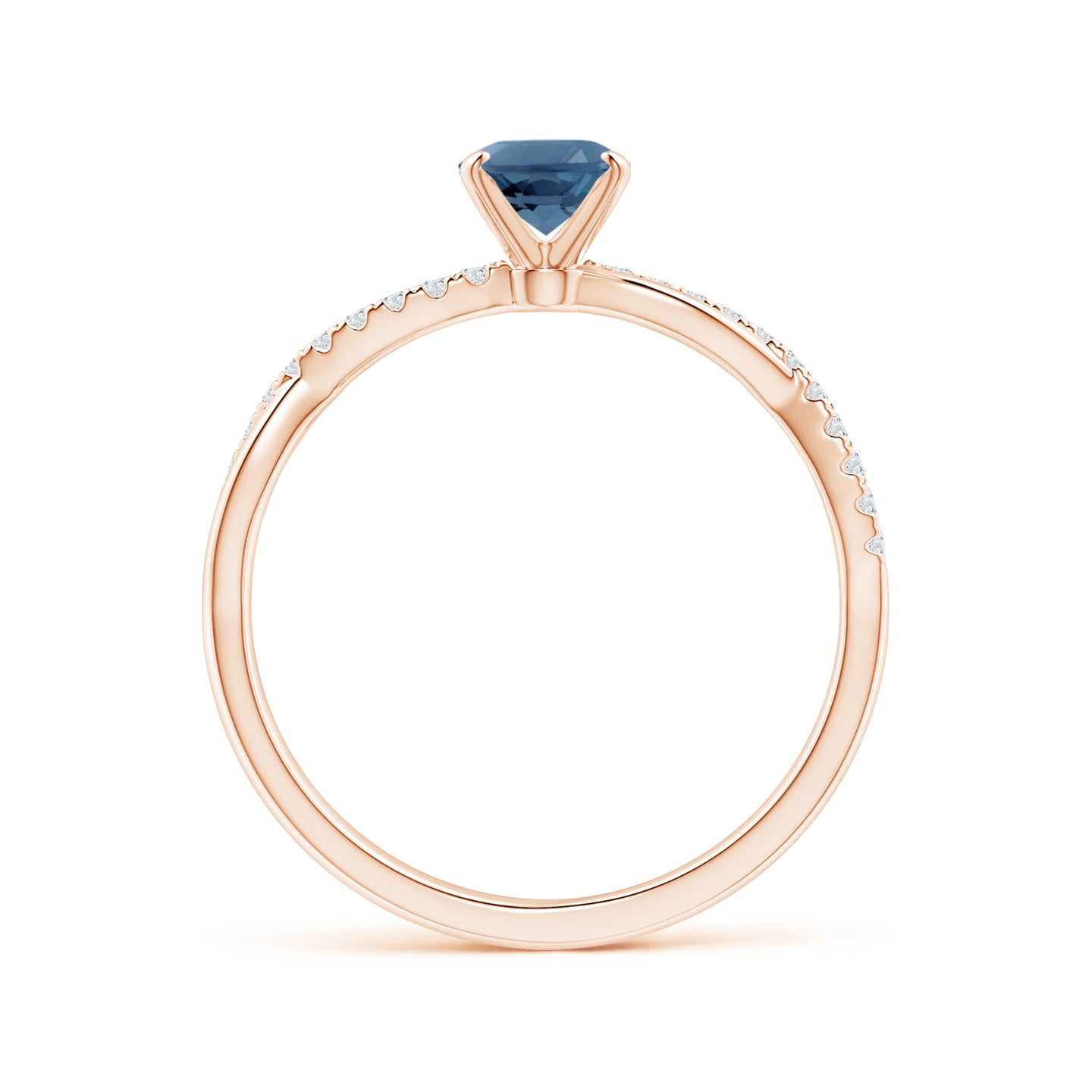 Oval London Blue Topaz Twist Shank Ring with Diamonds