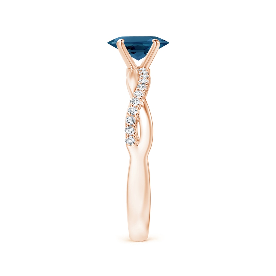 7x5mm AAA Oval London Blue Topaz Twist Shank Ring with Diamonds in Rose Gold side 299