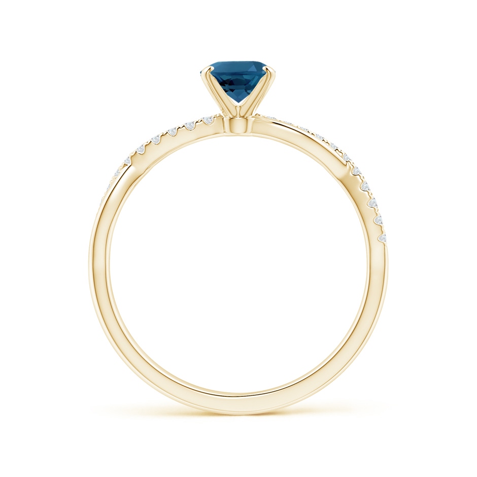 7x5mm AAA Oval London Blue Topaz Twist Shank Ring with Diamonds in Yellow Gold side 199