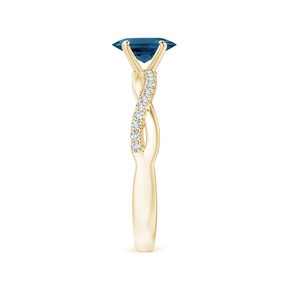 7x5mm AAA Oval London Blue Topaz Twist Shank Ring with Diamonds in Yellow Gold side 299