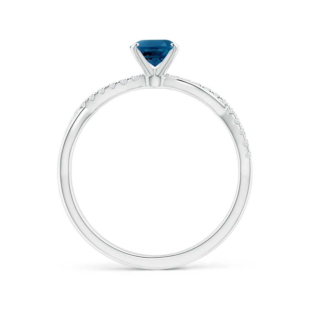 7x5mm AAAA Oval London Blue Topaz Twist Shank Ring with Diamonds in White Gold - side 199