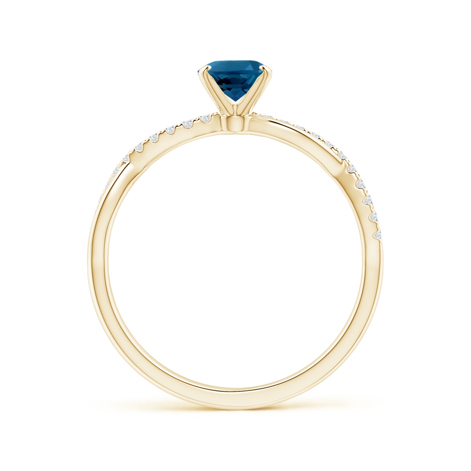 7x5mm AAAA Oval London Blue Topaz Twist Shank Ring with Diamonds in Yellow Gold side 199