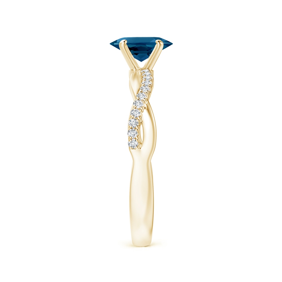 7x5mm AAAA Oval London Blue Topaz Twist Shank Ring with Diamonds in Yellow Gold side 299
