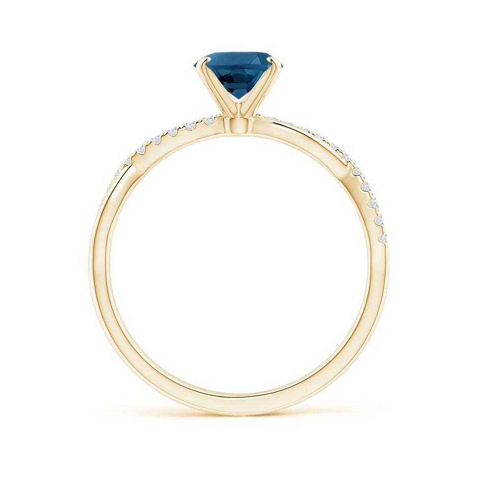 8x6mm AAA Oval London Blue Topaz Twist Shank Ring with Diamonds in Yellow Gold side 199