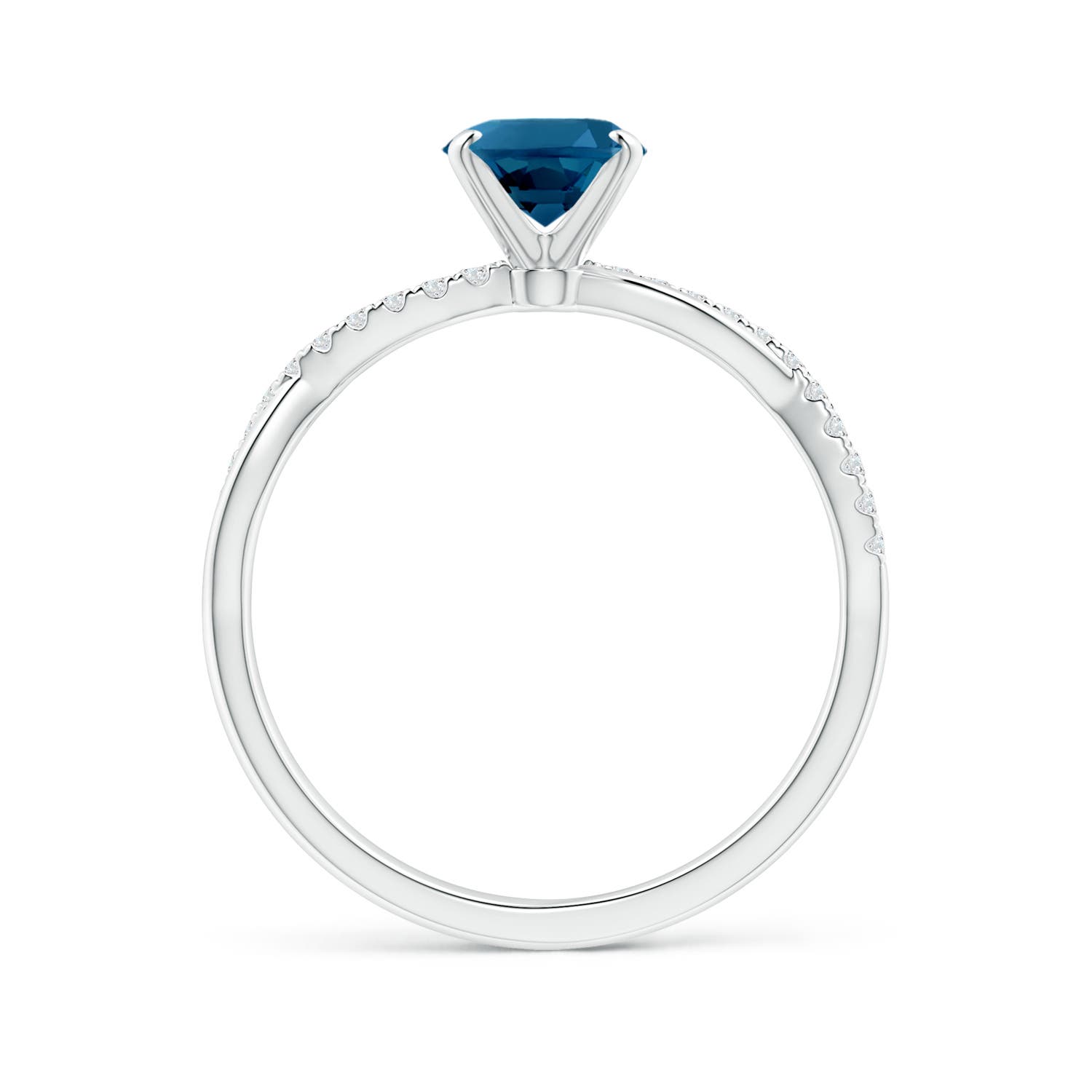 8x6mm AAAA Oval London Blue Topaz Twist Shank Ring with Diamonds in P950 Platinum