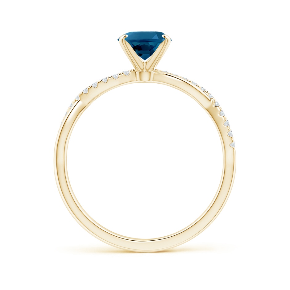 8x6mm AAAA Oval London Blue Topaz Twist Shank Ring with Diamonds in Yellow Gold side 199