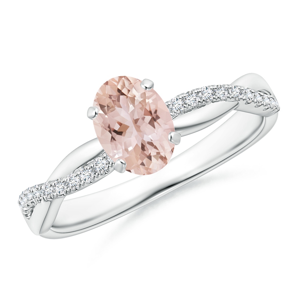 7x5mm AAA Oval Morganite Twist Shank Ring with Diamonds in White Gold