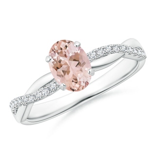 7x5mm AAAA Oval Morganite Twist Shank Ring with Diamonds in White Gold