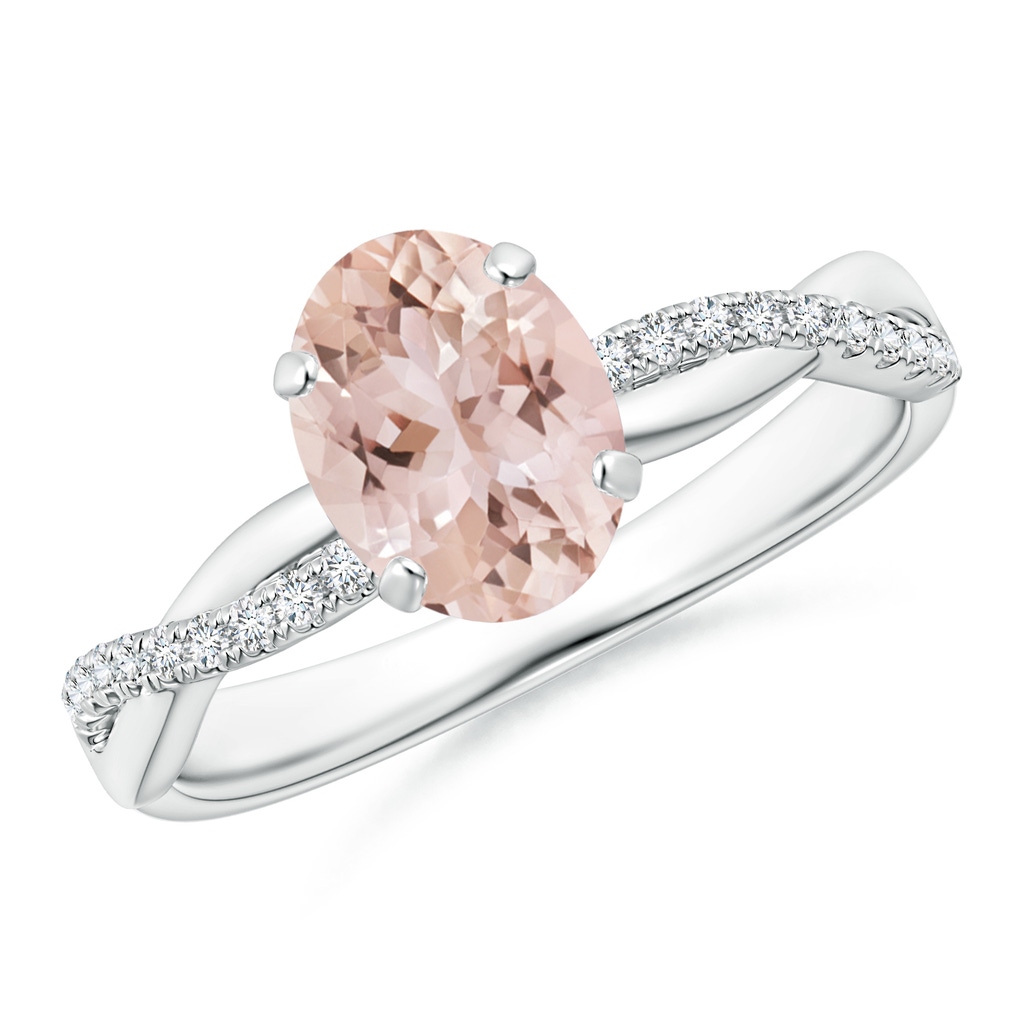 8x6mm AAA Oval Morganite Twist Shank Ring with Diamonds in White Gold