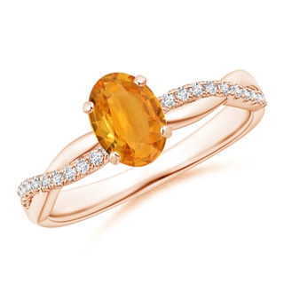 7x5mm A Oval Orange Sapphire Twist Shank Ring with Diamonds in Rose Gold
