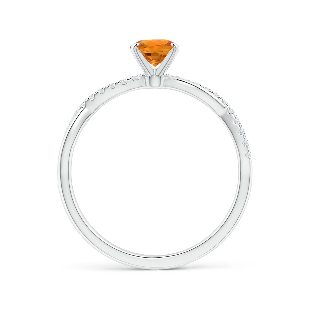 7x5mm AAA Oval Orange Sapphire Twist Shank Ring with Diamonds in White Gold Side-1