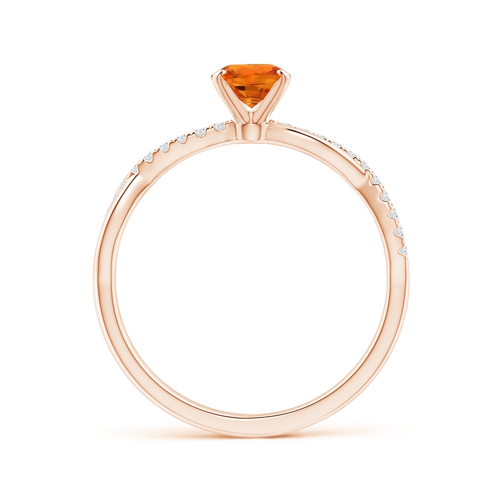 7x5mm AAAA Oval Orange Sapphire Twist Shank Ring with Diamonds in Rose Gold - side 199