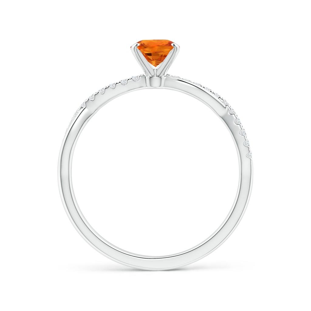 7x5mm AAAA Oval Orange Sapphire Twist Shank Ring with Diamonds in White Gold - side 199