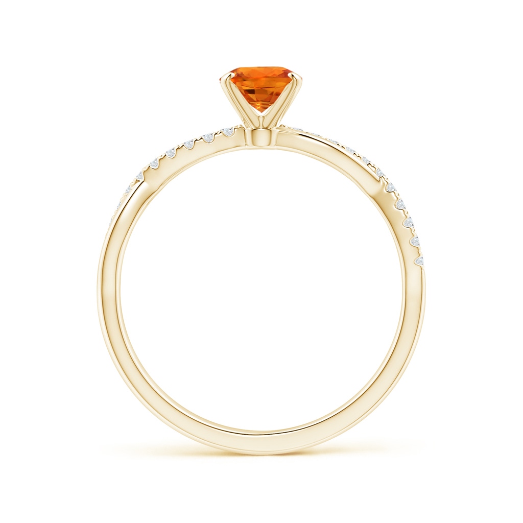 7x5mm AAAA Oval Orange Sapphire Twist Shank Ring with Diamonds in Yellow Gold - side 199