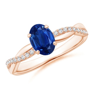 7x5mm AAA Oval Sapphire Twist Shank Ring with Diamonds in Rose Gold