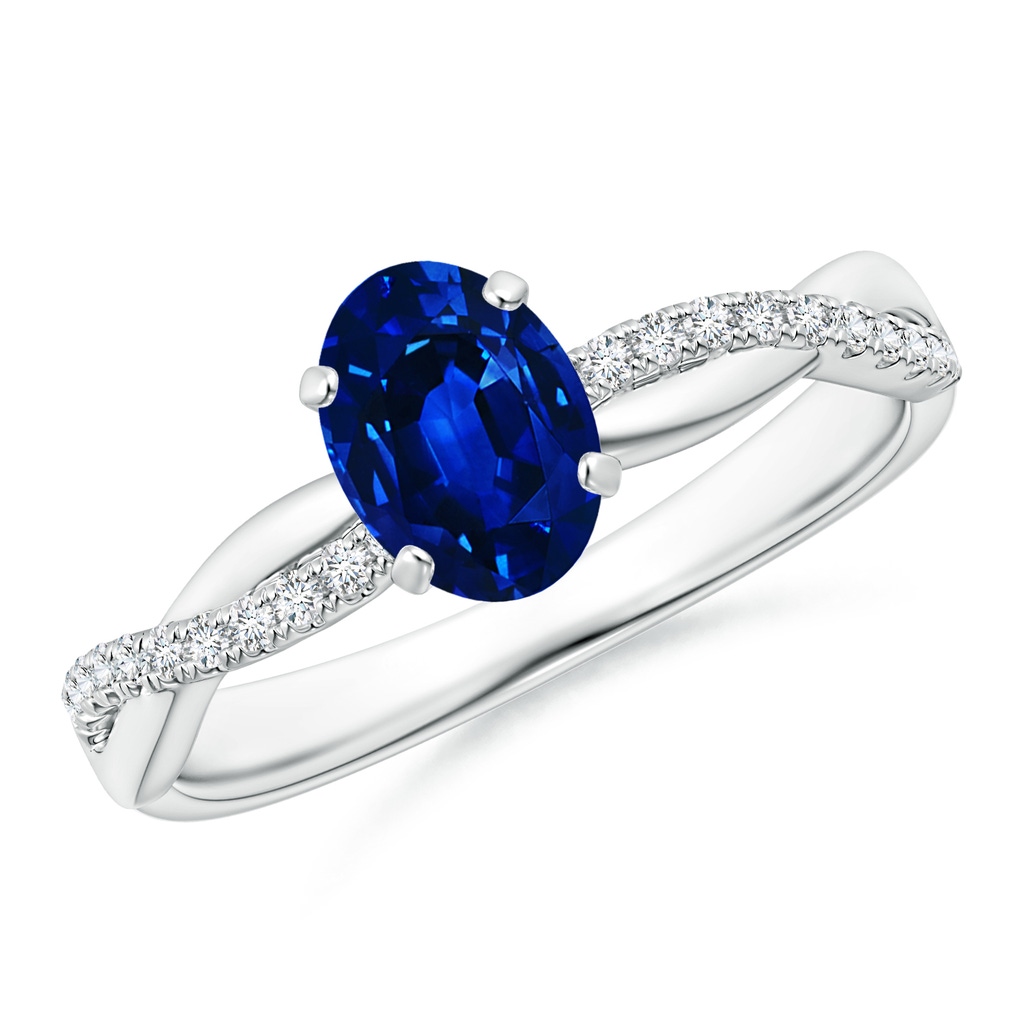 7x5mm AAAA Oval Sapphire Twist Shank Ring with Diamonds in P950 Platinum