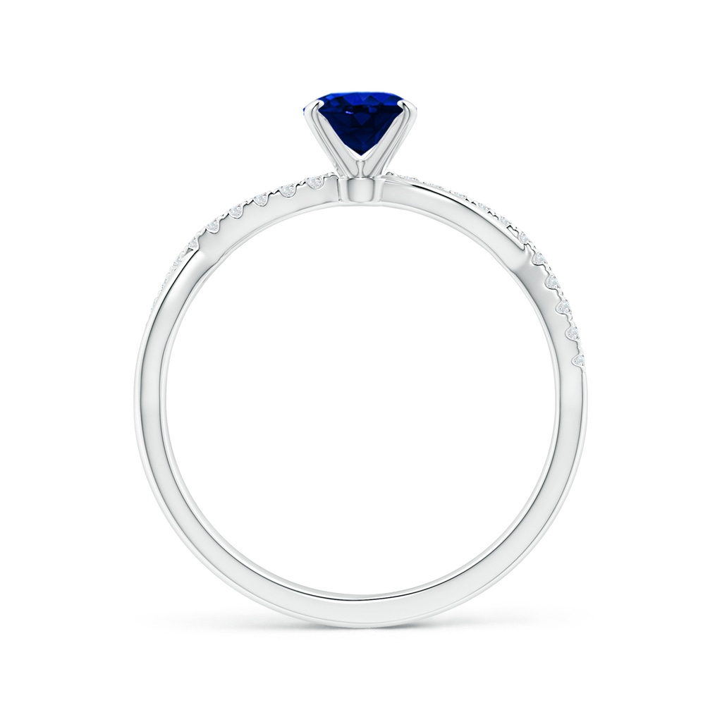 7x5mm AAAA Oval Sapphire Twist Shank Ring with Diamonds in S999 Silver Side 1