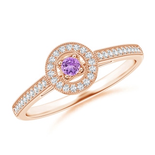 2.5mm AAA Vintage Style Amethyst Halo Ring with Milgrain Detailing in Rose Gold