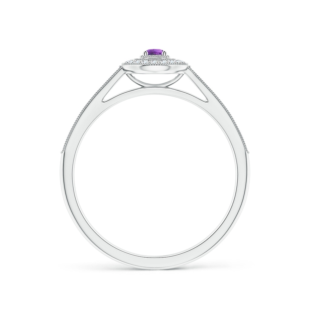 2.5mm AAAA Vintage Style Amethyst Halo Ring with Milgrain Detailing in White Gold Side 1