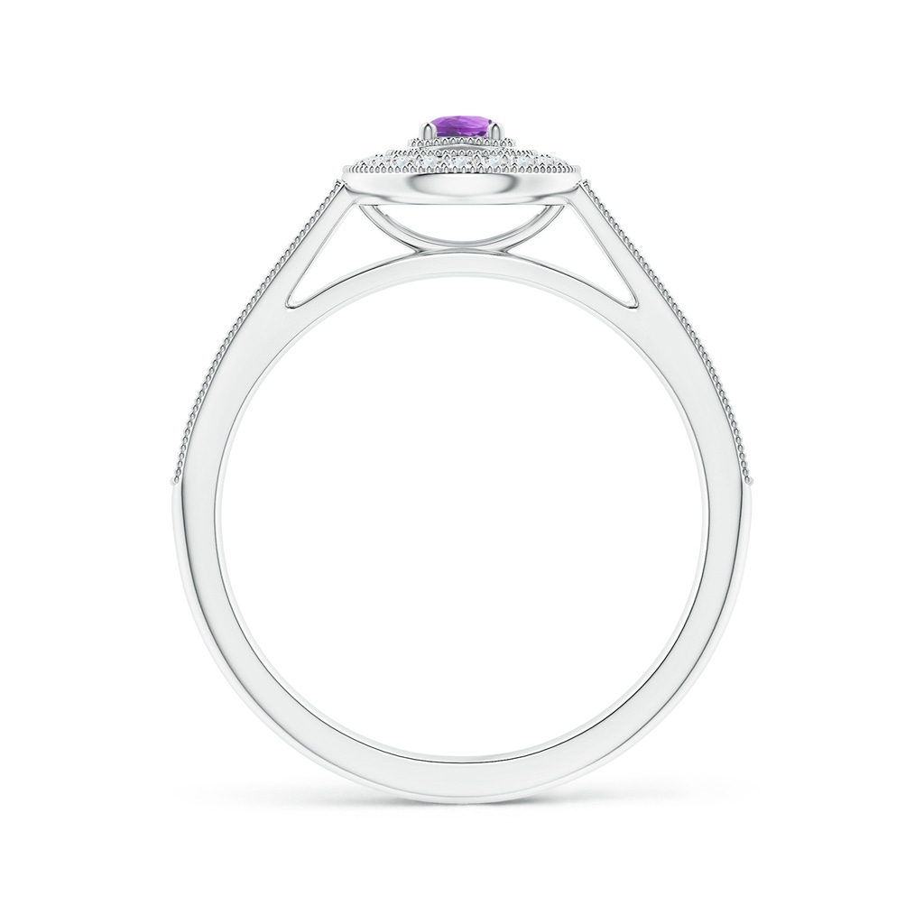 3mm AAA Vintage Style Amethyst Halo Ring with Milgrain Detailing in White Gold Side 1
