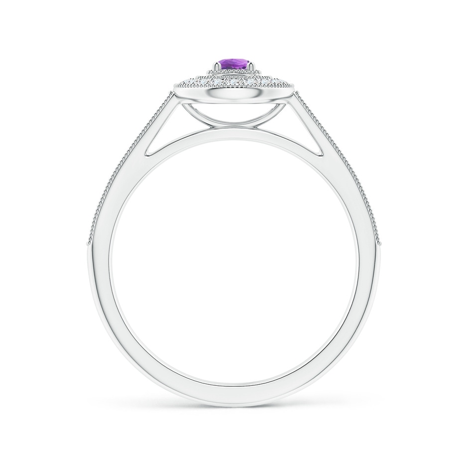 3mm AAA Vintage Style Amethyst Halo Ring with Milgrain Detailing in White Gold side 1