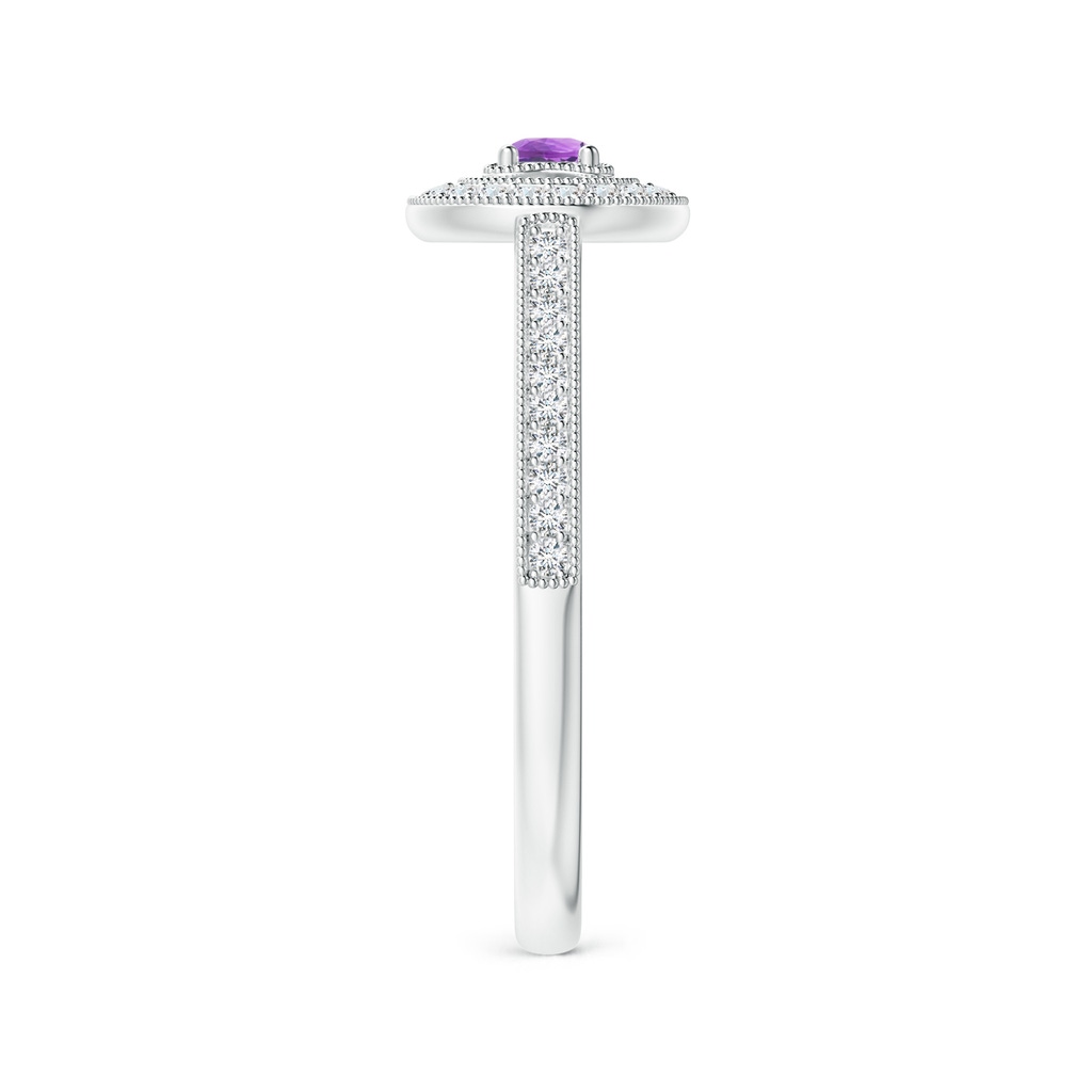 3mm AAA Vintage Style Amethyst Halo Ring with Milgrain Detailing in White Gold Side 2