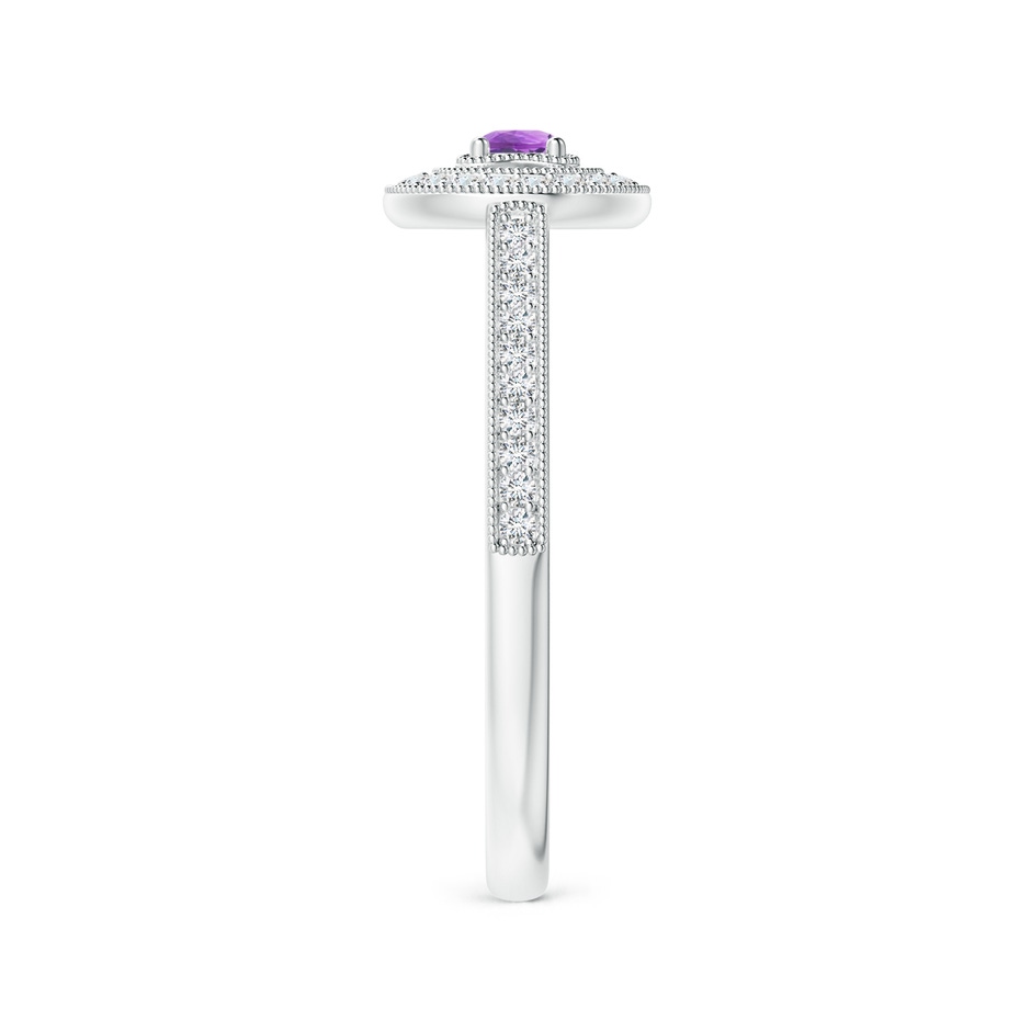 3mm AAA Vintage Style Amethyst Halo Ring with Milgrain Detailing in White Gold side 2