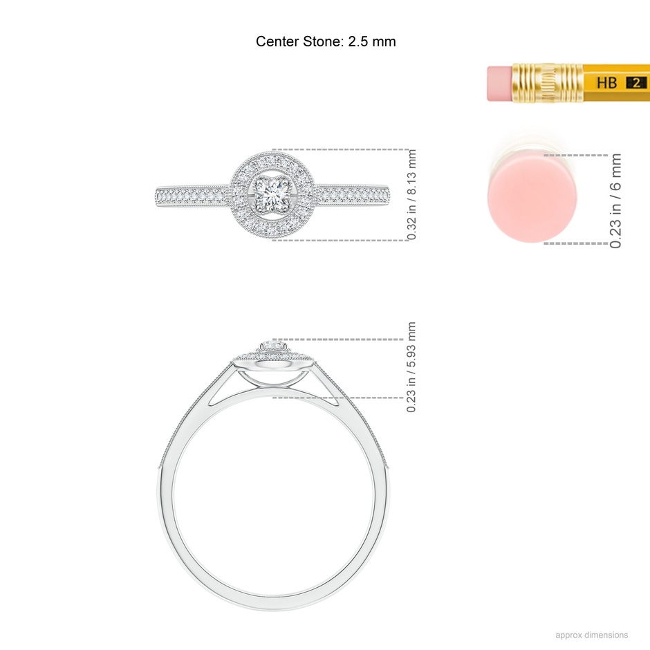 2.5mm GVS2 Vintage Style Diamond Halo Ring with Milgrain Detailing in White Gold ruler