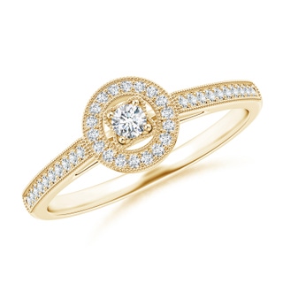 2.5mm GVS2 Vintage Style Diamond Halo Ring with Milgrain Detailing in Yellow Gold