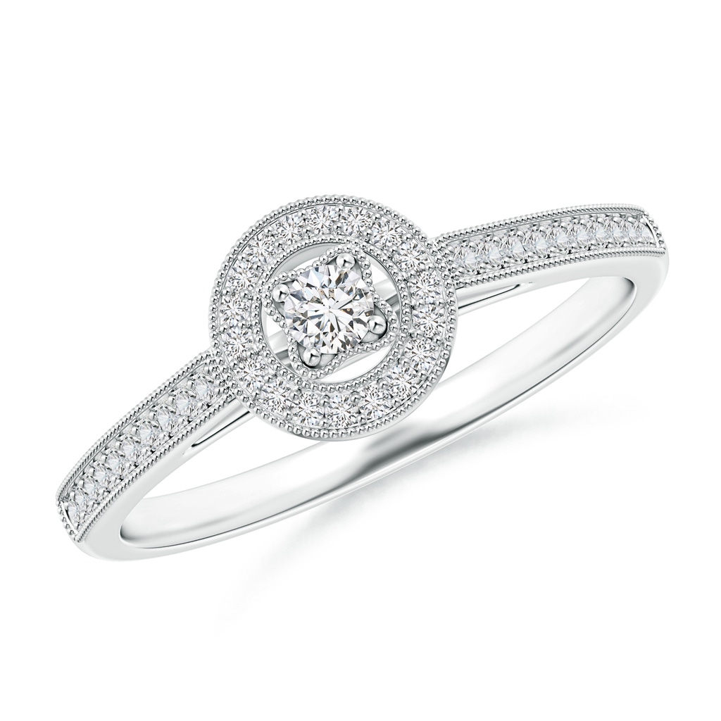 2.5mm HSI2 Vintage Style Diamond Halo Ring with Milgrain Detailing in White Gold