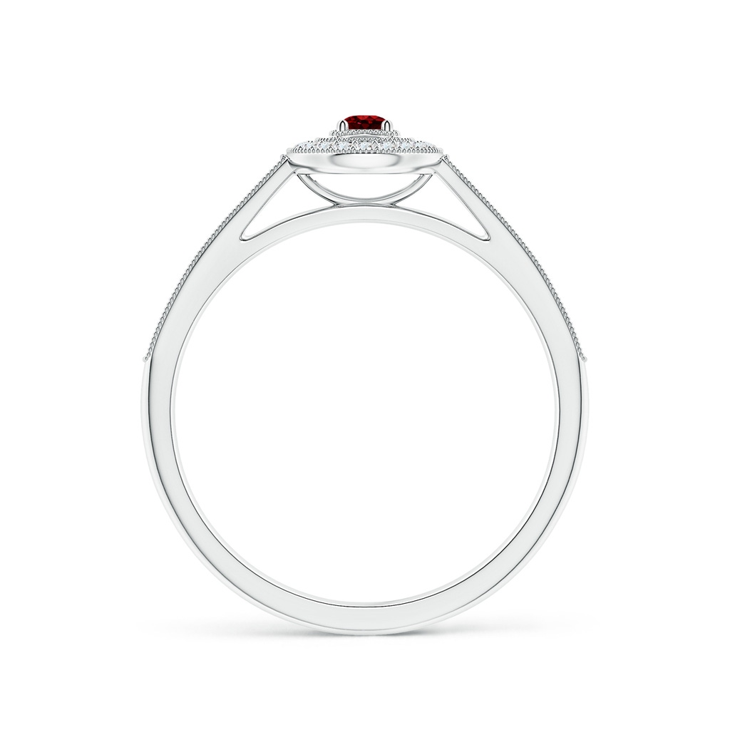 2.5mm AAAA Vintage Style Ruby Halo Ring with Milgrain Detailing in White Gold Side 1