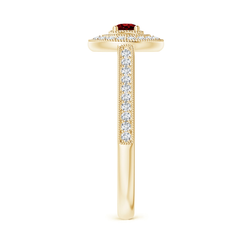 3.5mm AAAA Vintage Style Ruby Halo Ring with Milgrain Detailing in Yellow Gold Side 2