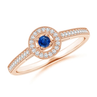 2.5mm AAA Vintage Style Sapphire Halo Ring with Milgrain Detailing in Rose Gold