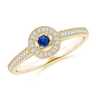 2.5mm AAA Vintage Style Sapphire Halo Ring with Milgrain Detailing in Yellow Gold
