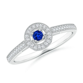 2.5mm AAAA Vintage Style Sapphire Halo Ring with Milgrain Detailing in White Gold