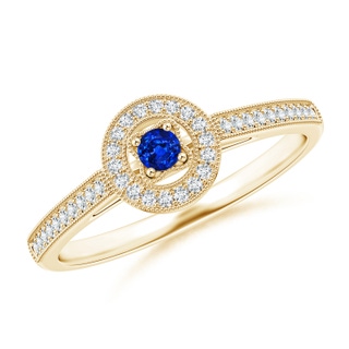 2.5mm AAAA Vintage Style Sapphire Halo Ring with Milgrain Detailing in Yellow Gold