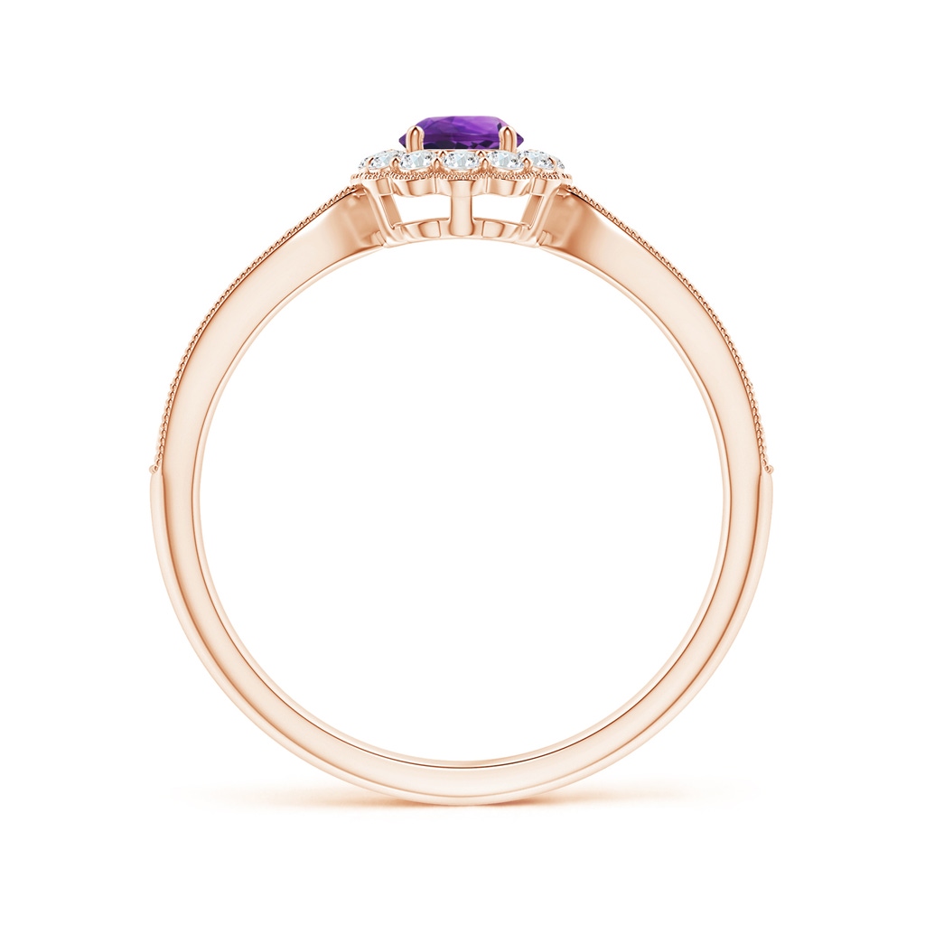 4mm AAAA Vintage Inspired Amethyst Milgrain Ring with Diamond Halo in Rose Gold - side 199